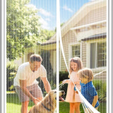 White polyester mesh magnetic screen door 36x78 inches with center magnetic seam closure mounted on a residential door frame