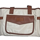 QUNWREATH Leather Insulated Lunch Tote Bag with Crossbody Strap – Cream & Brown — view 1 of 4