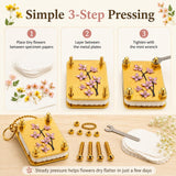 Blue metal mini flower press keychain kit shown with 20 specimen papers and 2 embossing plates, measuring 1.96x1.38 inches - view 4