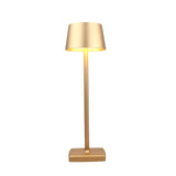 14-inch cordless rechargeable LED table lamp with polished gold cone shade and touch dimmer control for indoor outdoor use