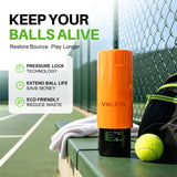 Orange Vwleya tennis ball pressurizer canister holding 3 tennis balls with screw-lock lid on white background - view 2