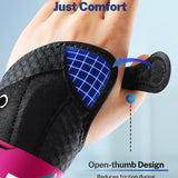 Fitomo rose-colored adjustable wrist brace with open thumb splint and hook-loop strap, size S/M, on white background - view 3