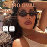 KUGUAOK retro oval cat eye sunglasses for women in black tortoise shell narrow Y2K frame with UV400 lenses - view 3