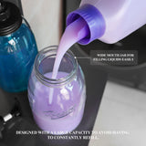 Set of 2 clear glass laundry detergent dispenser bottles with pump, 50oz each, farmhouse-style labels, on laundry room shelf - view 2