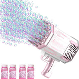 HQF 88-hole bubble machine with multicolor LED lights and detachable fan held by child outdoors at party