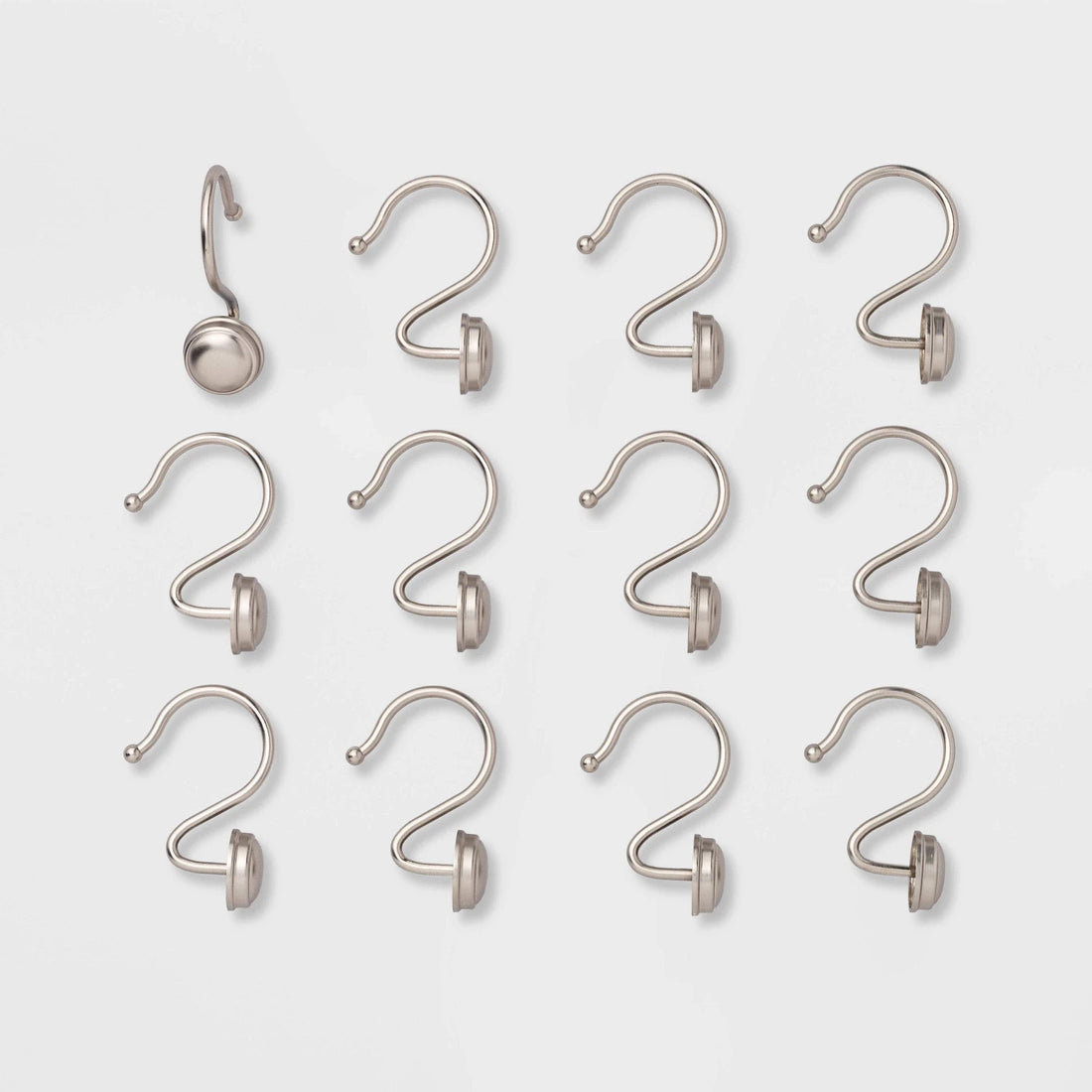 Set of 12 nickel-plated zinc alloy shower curtain hooks with round button detail by Threshold, silver finish