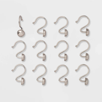 Set of 12 nickel-plated zinc alloy shower curtain hooks with round button detail by Threshold, silver finish