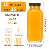 CUCUMI 10-Pack 16oz Square Glass Juice Bottles with Lids & Straws — view 2 of 7
