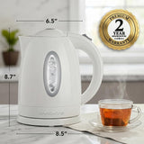 OVENTE KP72W white 1.7L electric kettle with stainless steel concealed heating element and water level gauge - view 2