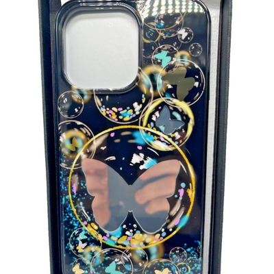 Scorpify black butterfly mirror iPhone 14 Pro Max case with screen protector and camera lens protector set in retail box