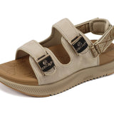 ONCAI beige women's orthopedic platform sandals with hook and loop ankle strap and cushioned arch support footbed