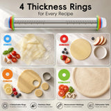 Fulimax 17" Adjustable Stainless Steel Rolling Pin with 4 Thickness Rings & Baking Mat — view 3 of 8