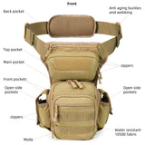 Tan AMHEH tactical drop leg thigh bag 4.5L with detachable leg strap, multiple pockets, and buckle closure - view 4