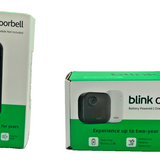 Blink Video Doorbell and Outdoor 4 wireless security camera system with Sync Module Core, batteries, and mounting hardware, black