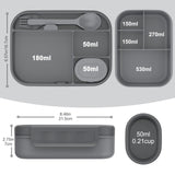 Caperci 47oz dark gray stackable bento lunch box with 4 compartments, locking clips, and built-in utensil set - view 2