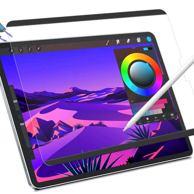 STARY magnetic matte screen protector applied to iPad Pro 11-inch, showing anti-glare paper-like surface finish