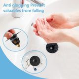 Matte black pop-up bathroom sink drain stopper and strainer basket, round, stainless steel and brass construction - view 5