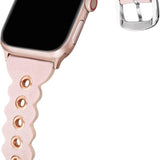 Cagos slim pink micro fiber leather Apple Watch band with wave boho pattern, shown on 38mm 40mm 41mm watch