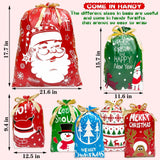 38 assorted Christmas drawstring paper gift bags in 7 festive Santa Claus and reindeer designs in three sizes - view 2