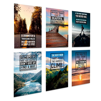 Set of 6 unframed 11x17 motivational typography wall art prints with vivid multicolor designs on matte archival paper