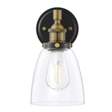 Linea Di Liara Fiorentino matte black and antique brass wall sconce with clear glass shade and LED filament bulb - view 5