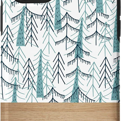Teal green abstract pine tree forest pattern iPhone 11 Pro dual-layer protective case on white background by SugarloafGraphics