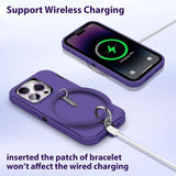 Wollony purple iPhone 14 Pro heavy duty case with tempered glass screen protector, camera lens cover, and silicone wrist bracelet - view 4