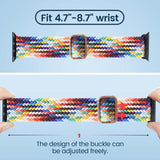 Four multicolor stretchy nylon solo loop Apple Watch bands laid flat, compatible with 38mm 40mm and 41mm models - view 3