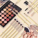 DUAIU 16-piece pink eyeshadow brush set with bamboo handles and button-closure travel bag on white background - view 6