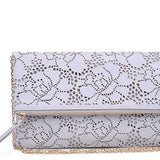 Urban Expressions dove gray perforated vegan leather clutch bag with gold chain strap and fold-over zip flap closure - view 3