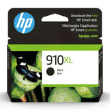 Genuine HP 910XL Black High-Yield Ink Cartridge 3YL65AN in retail packaging for OfficeJet Pro 8020 series