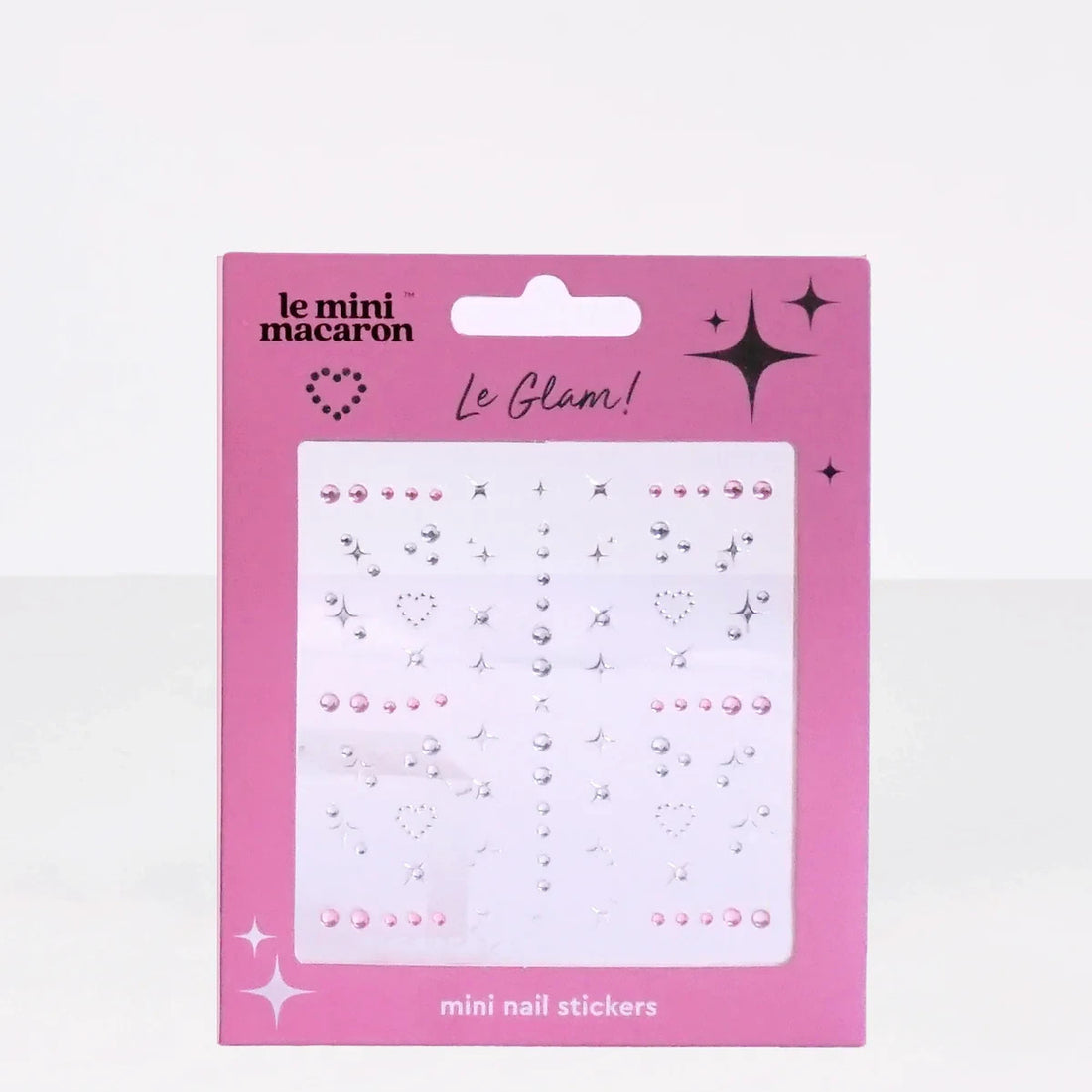 Fazi Le Mini Macaron Y2K nail art sticker sheet with pink hearts, stars, rhinestones and glitter gems self-adhesive