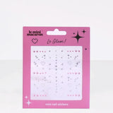 Fazi Le Mini Macaron Y2K nail art sticker sheet with pink hearts, stars, rhinestones and glitter gems self-adhesive