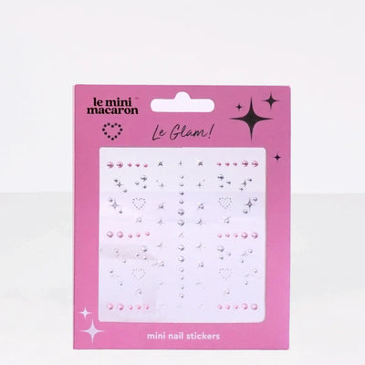 Fazi Le Mini Macaron Y2K nail art sticker sheet with pink hearts, stars, rhinestones and glitter gems self-adhesive