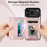Hiandier rose gold PU leather wallet flip case for iPhone 17 Pro with card slots and magnetic closure shown closed and open - view 4