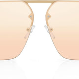 Oversized rimless aviator sunglasses in beige with rhinestone-embellished metal temples and UV400 tinted lenses, unisex style