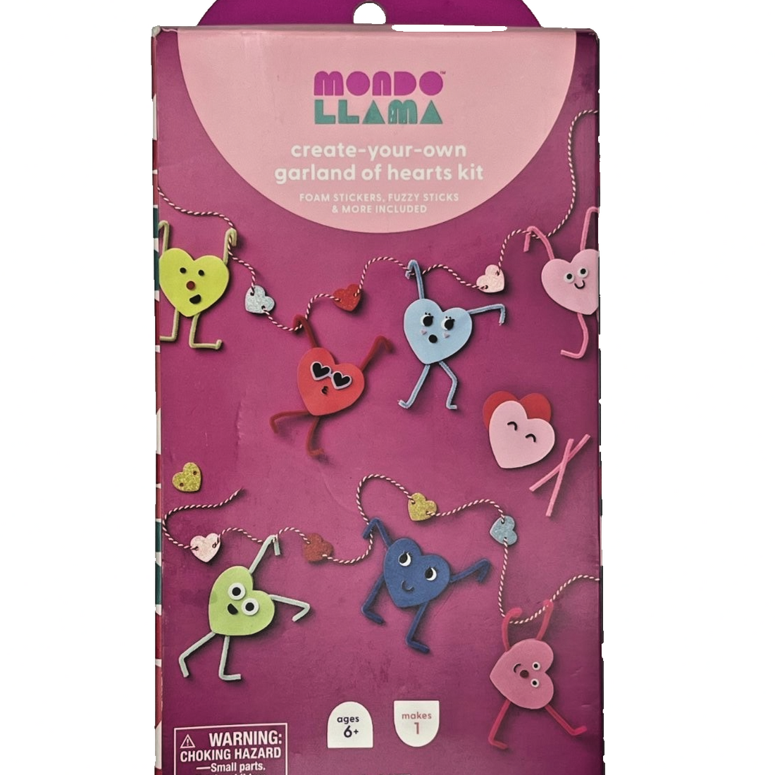 Mondo Llama Create Your Own Hearts Garland Kit with foam heart stickers and chenille stems for kids crafts