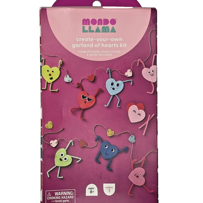Mondo Llama Create Your Own Hearts Garland Kit with foam heart stickers and chenille stems for kids crafts