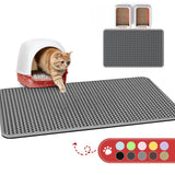 Grey Powools double-layer EVA cat litter mat 46x35 inches with honeycomb trapping surface and waterproof backing
