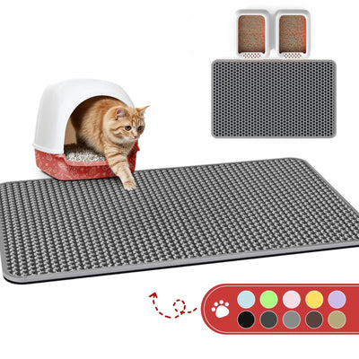 Grey Powools double-layer EVA cat litter mat 46x35 inches with honeycomb trapping surface and waterproof backing