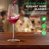Two clear hand-blown lead-free crystal wine glasses 13 inches tall with seamless bowl and stem on flat foot base - view 6