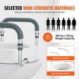 VEVOR blue-gray raised toilet seat with aluminum armrests and EVA foam padding elevated 3.5 inches on a round toilet - view 5