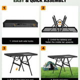 Raynesys portable folding grill table with aluminum mesh top and adjustable steel legs set up outdoors for camping - view 6