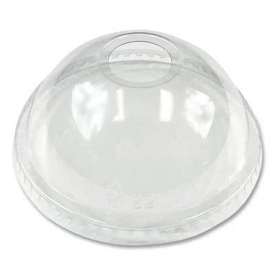 Boardwalk clear PET dome lids with straw slot for 9-10 oz cold cups shown in bulk 1000-count carton