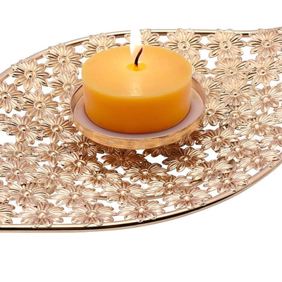 HOVTOV gold iron pillar candle holder plate 9.8 inches wide with polished finish on a flat stable base