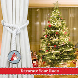 Two beige cotton rope Christmas curtain tiebacks with Santa Claus patterns, 16.4 inches, laid flat on white surface - view 6