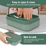 Caperci khaki green 47oz stackable bento lunch box with 4 compartments, sauce container, and built-in utensils on white background - view 4