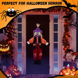 Two 31.5-inch sitting skull scarecrow Halloween figurines in colorful costumes for outdoor garden and porch decor - view 6
