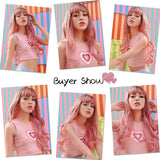 BOGSEA 24-inch long wavy ombre pink synthetic wig with bangs on a mannequin head, shown from front - view 2