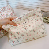 Wudygirl Beige Floral Corduroy Makeup Bag – 10.5x7.5in Travel Cosmetic Pouch — view 4 of 6